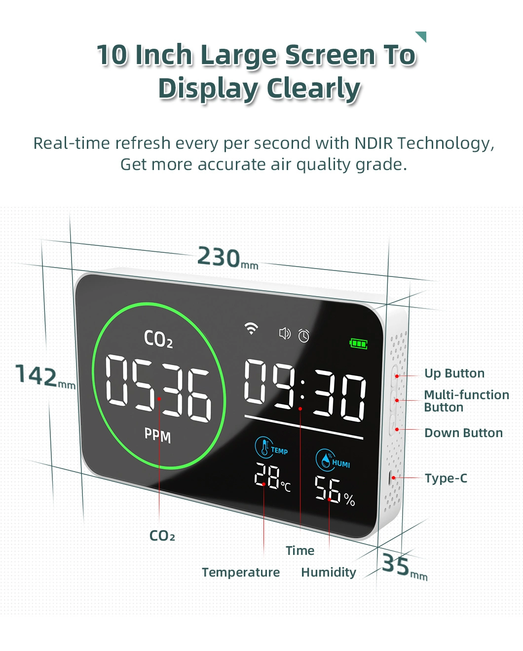 Tuya WiFi CO2 Ppm Meter Carbon Dioxide Detector Instruments and Apparatuses