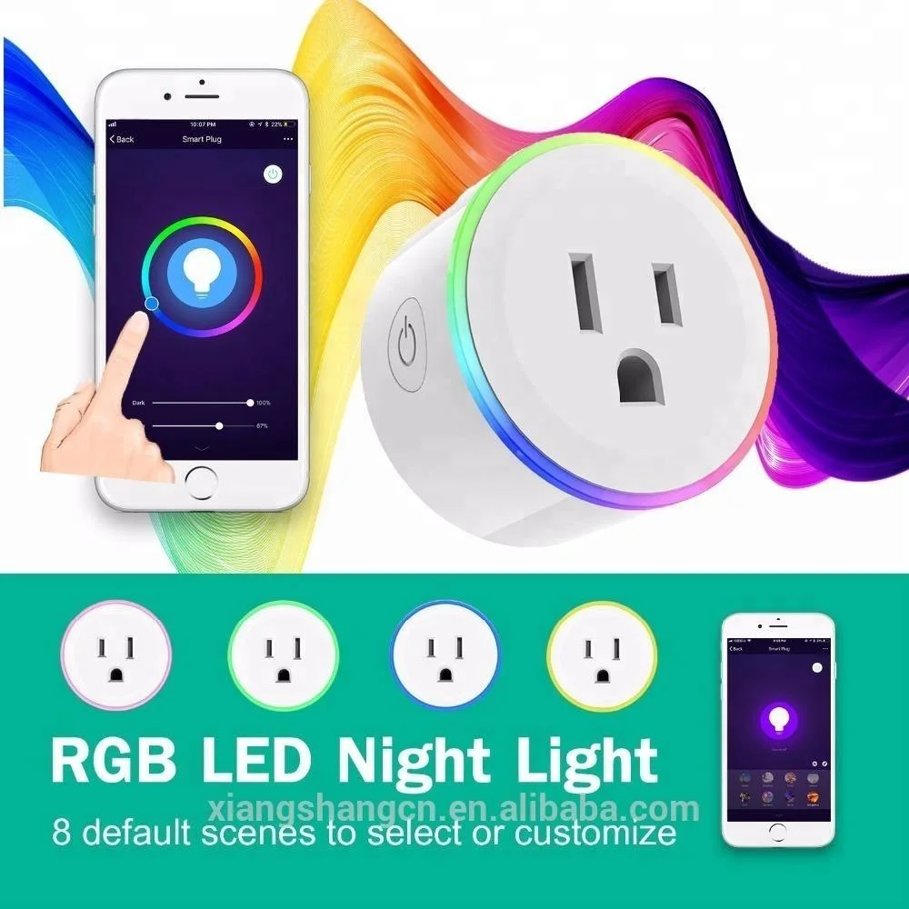 Hot Sell WiFi Smart Plug Power Alexa Remote Voice Control RGB Scene LED Light Home Wall Plug Socket UK