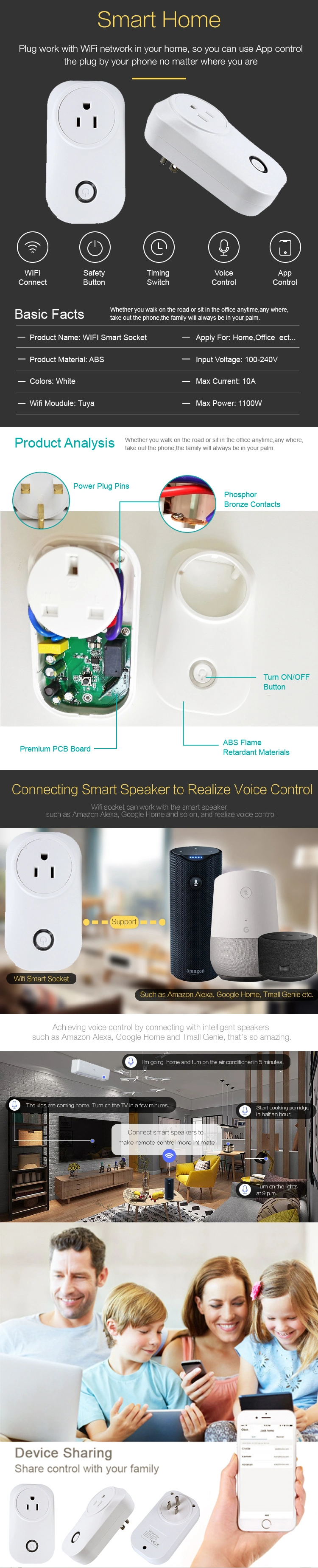 Us Standard Tuya APP Remote Control Smart WiFi Plug